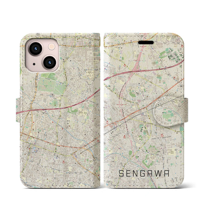 【仙川（東京都）】地図柄iPhoneケース（手帳タイプ）ナチュラル・iPhone 13 mini 用