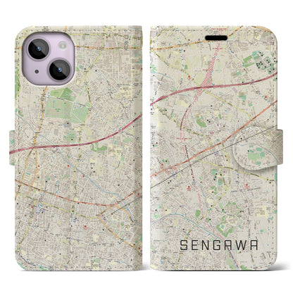 【仙川（東京都）】地図柄iPhoneケース（手帳タイプ）ナチュラル・iPhone 14 用