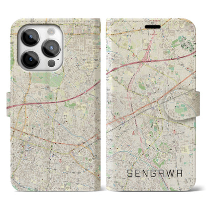 【仙川（東京都）】地図柄iPhoneケース（手帳タイプ）ナチュラル・iPhone 14 Pro 用