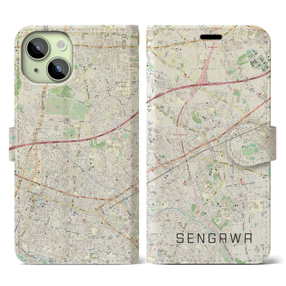 【仙川（東京都）】地図柄iPhoneケース（手帳タイプ）ナチュラル・iPhone 15 用