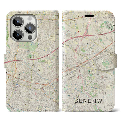 【仙川（東京都）】地図柄iPhoneケース（手帳タイプ）ナチュラル・iPhone 15 Pro 用