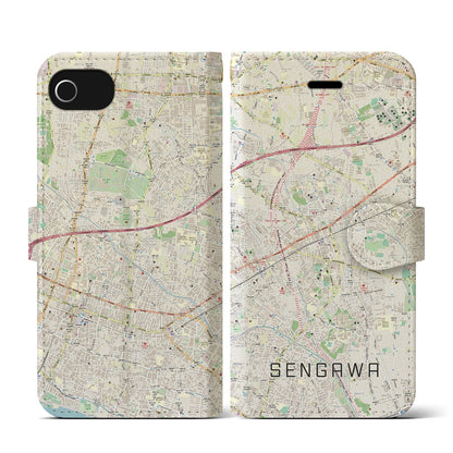 【仙川（東京都）】地図柄iPhoneケース（手帳タイプ）ナチュラル・iPhone SE（第3 / 第2世代） / 8 / 7 / 6s / 6 用