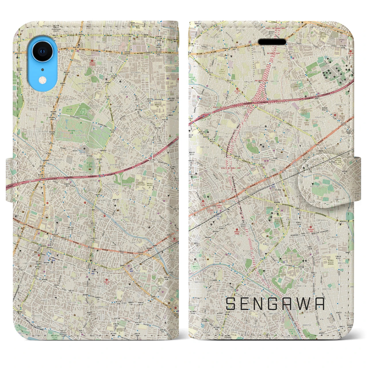 【仙川】地図柄iPhoneケース（手帳両面タイプ・ナチュラル）iPhone XR 用