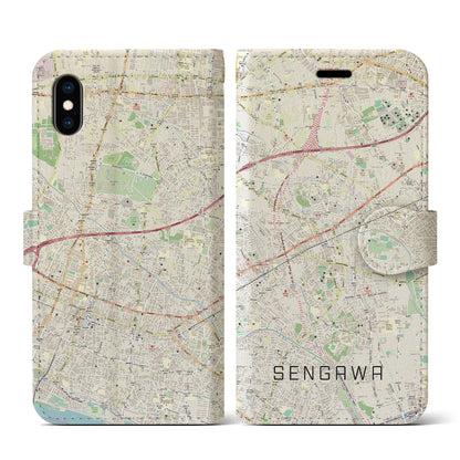 【仙川（東京都）】地図柄iPhoneケース（手帳タイプ）ナチュラル・iPhone XS / X 用