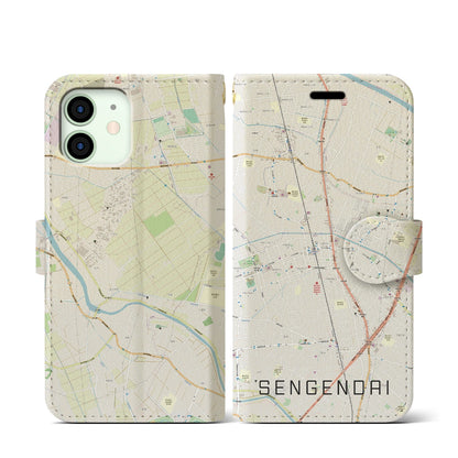 【せんげん台（埼玉県）】地図柄iPhoneケース（手帳タイプ）ナチュラル・iPhone 12 mini 用