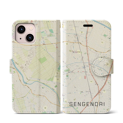 【せんげん台（埼玉県）】地図柄iPhoneケース（手帳タイプ）ナチュラル・iPhone 13 mini 用