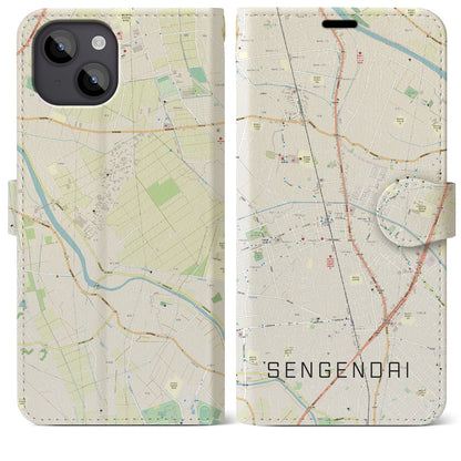 【せんげん台（埼玉県）】地図柄iPhoneケース（手帳タイプ）ナチュラル・iPhone 14 Plus 用