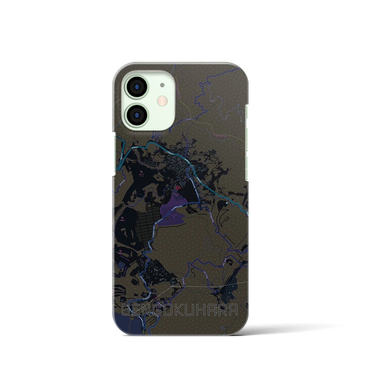 【仙石原】地図柄iPhoneケース（バックカバータイプ・ブラック）iPhone 12 mini 用