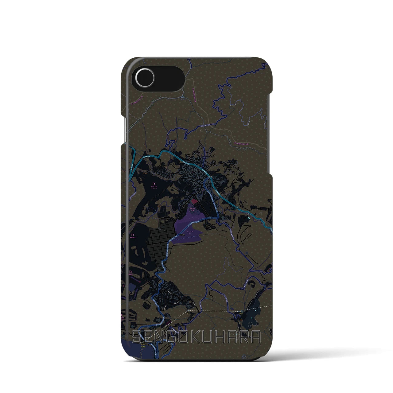 【仙石原】地図柄iPhoneケース（バックカバータイプ・ブラック）iPhone SE（第3 / 第2世代） / 8 / 7 / 6s / 6 用