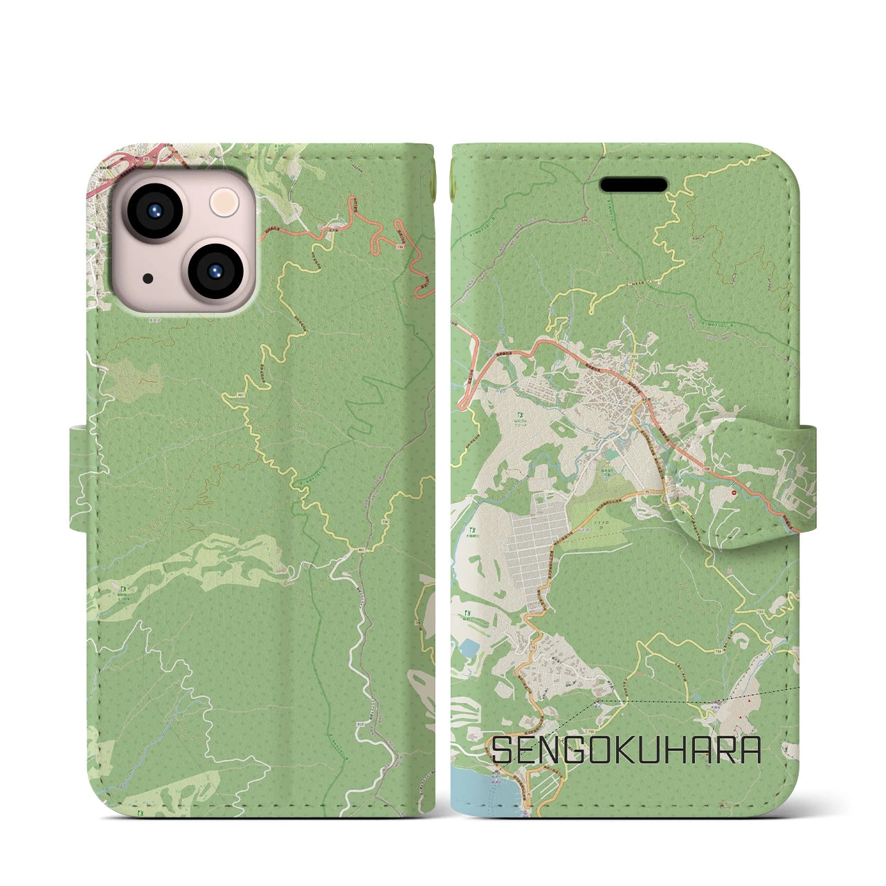 【仙石原】地図柄iPhoneケース（手帳両面タイプ・ナチュラル）iPhone 13 mini 用