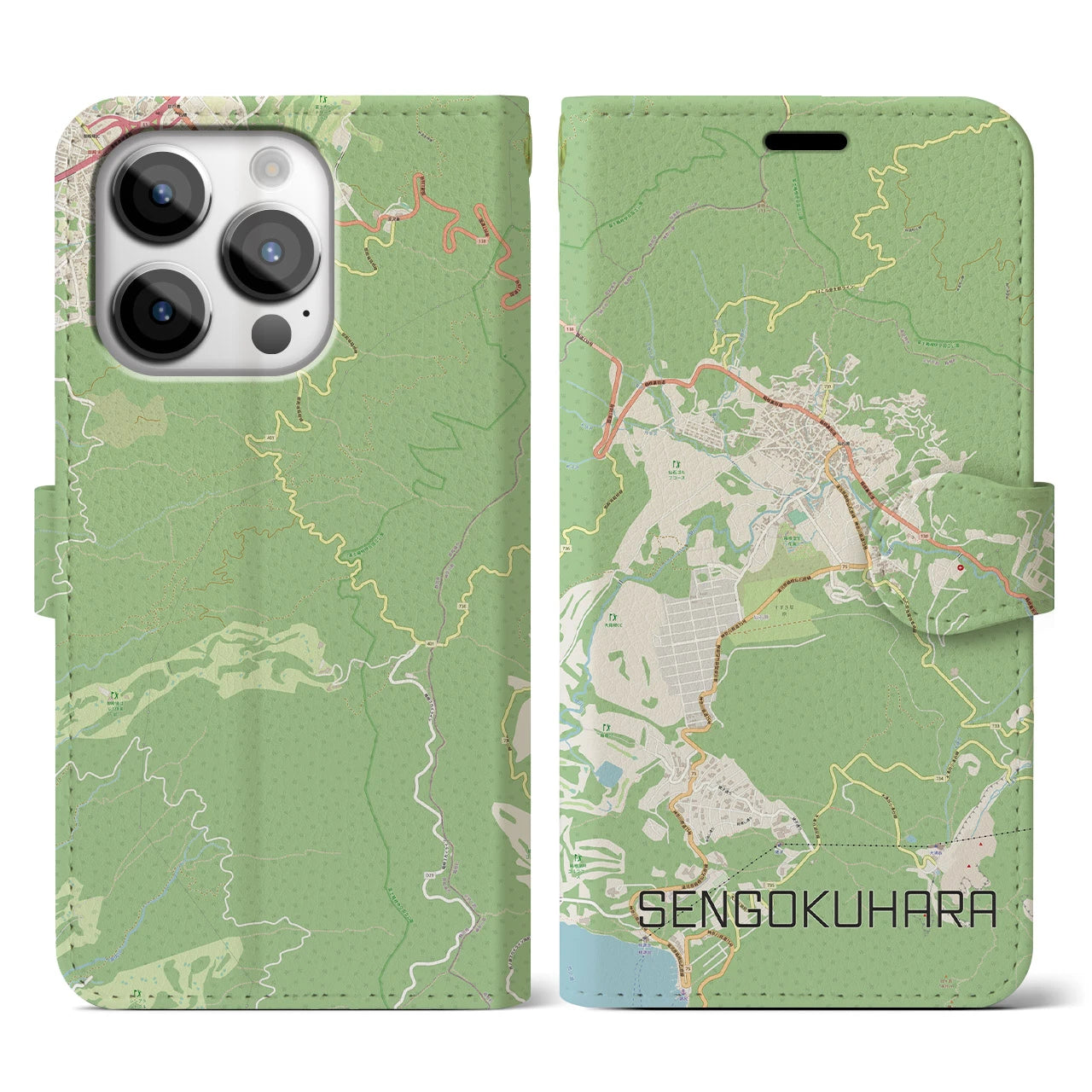 【仙石原】地図柄iPhoneケース（手帳両面タイプ・ナチュラル）iPhone 14 Pro 用
