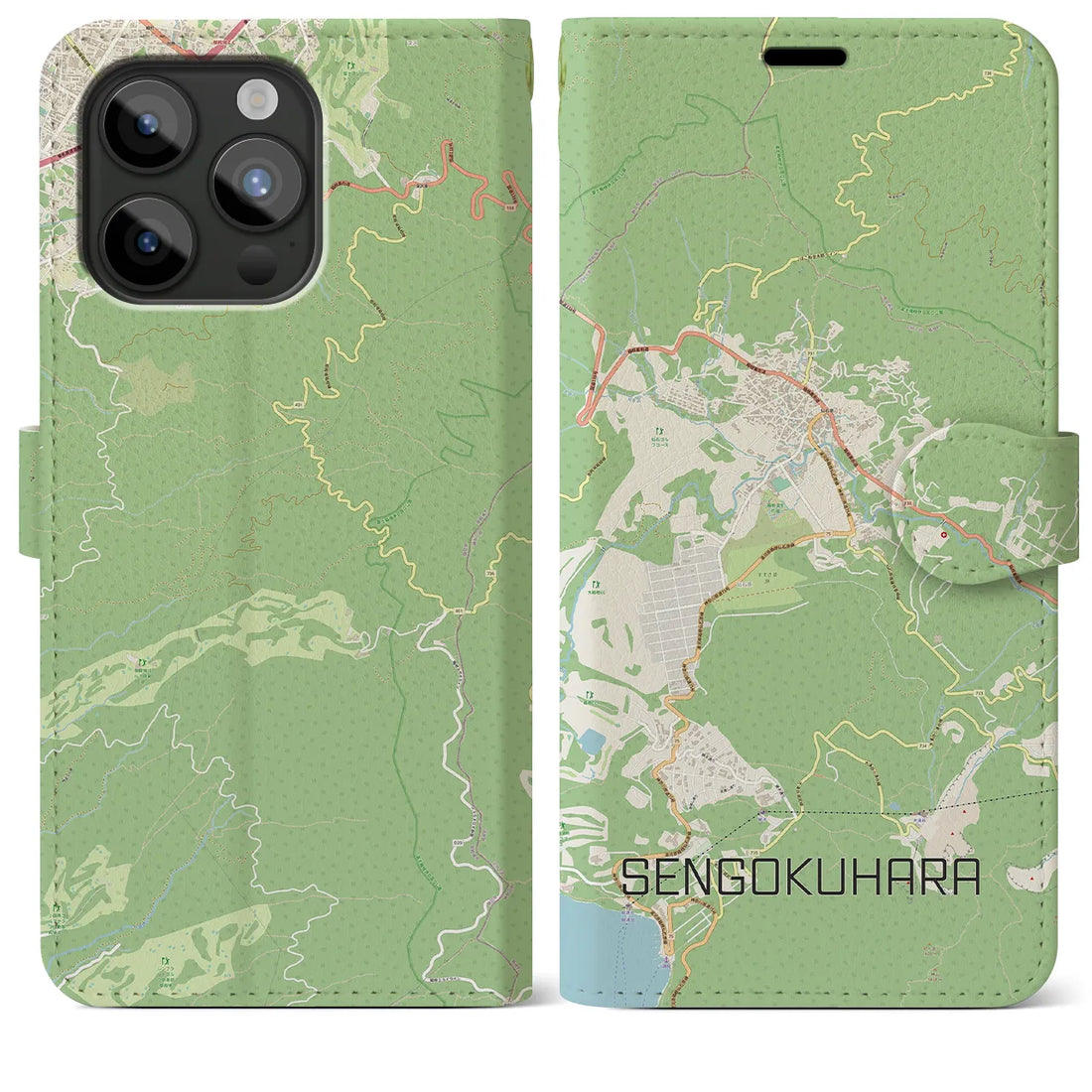 【仙石原】地図柄iPhoneケース（手帳両面タイプ・ナチュラル）iPhone 15 Pro Max 用