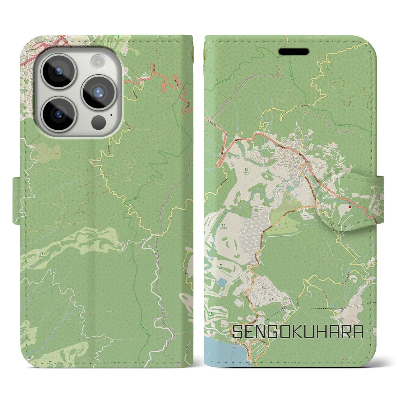 【仙石原】地図柄iPhoneケース（手帳両面タイプ・ナチュラル）iPhone 15 Pro 用
