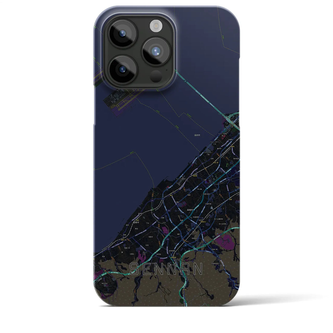 【泉南】地図柄iPhoneケース（バックカバータイプ・ブラック）iPhone 15 Pro Max 用