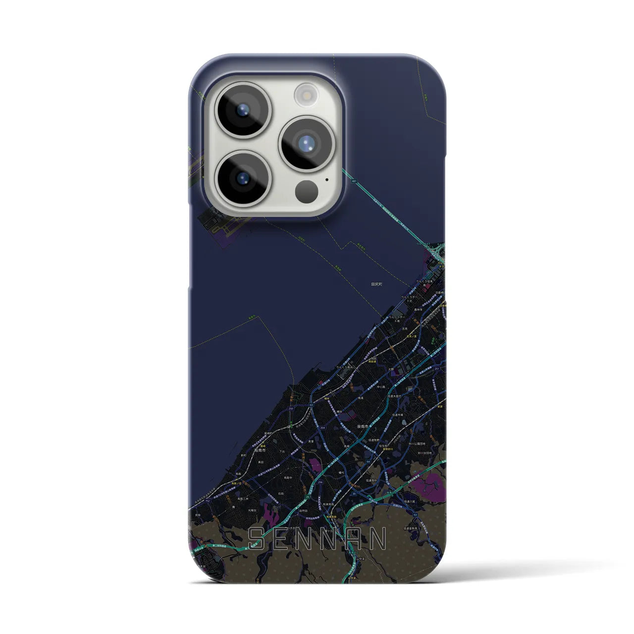 【泉南】地図柄iPhoneケース（バックカバータイプ・ブラック）iPhone 15 Pro 用