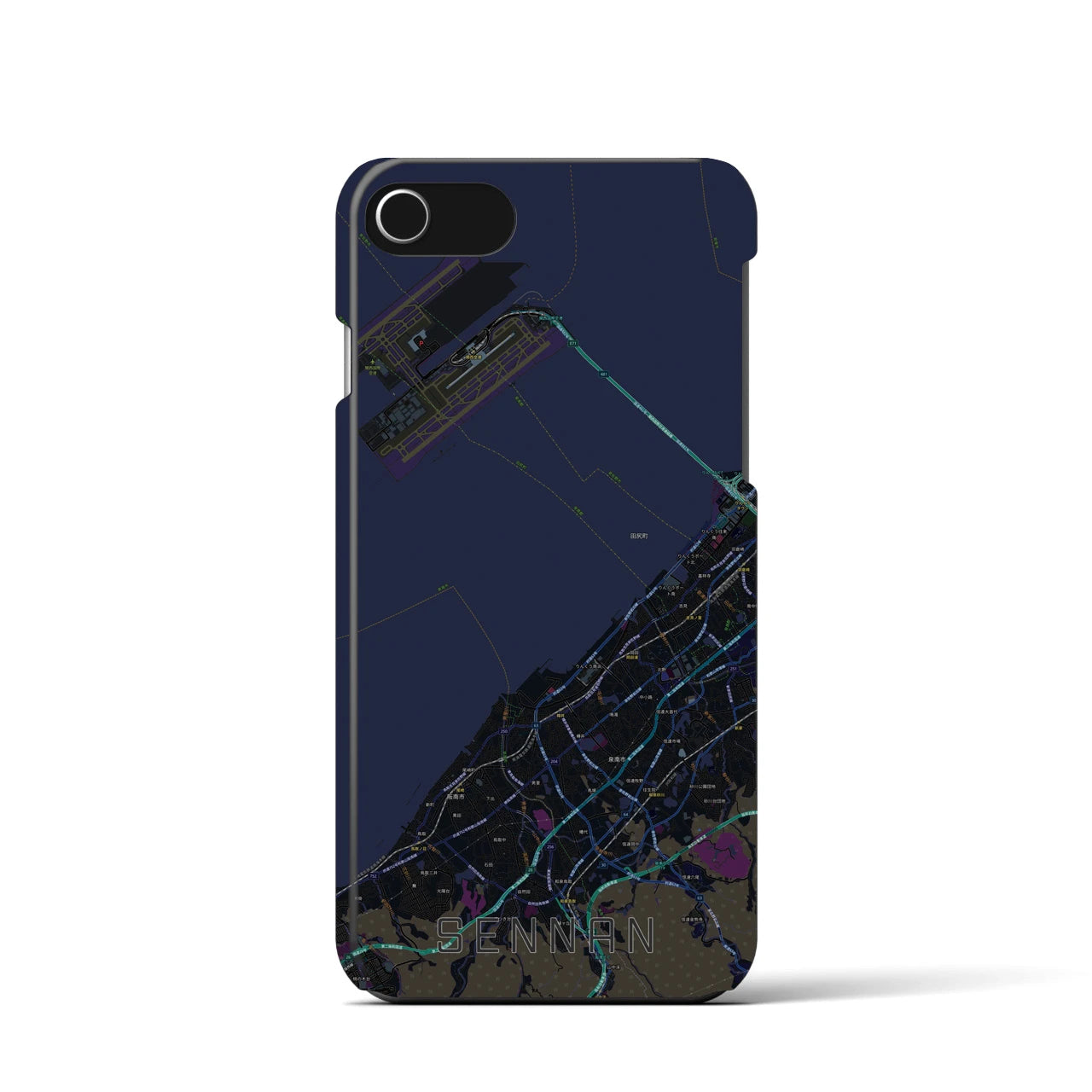 【泉南】地図柄iPhoneケース（バックカバータイプ・ブラック）iPhone SE（第3 / 第2世代） / 8 / 7 / 6s / 6 用