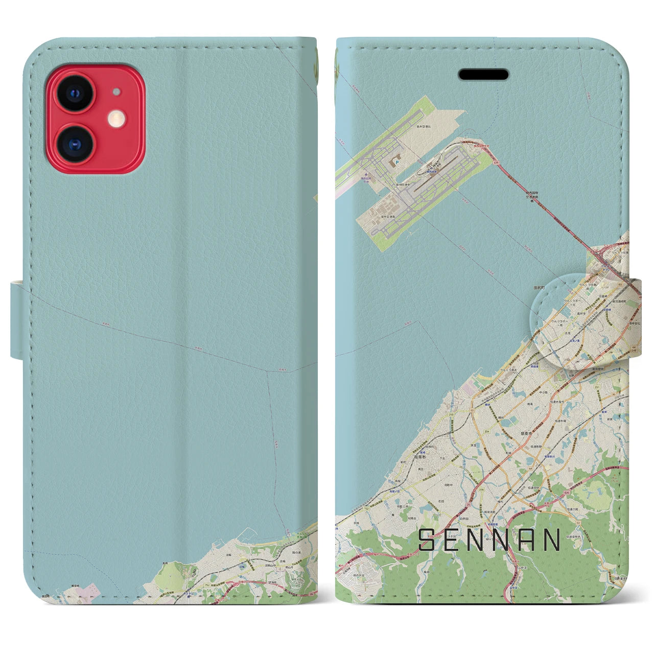 【泉南】地図柄iPhoneケース（手帳両面タイプ・ナチュラル）iPhone 11 用