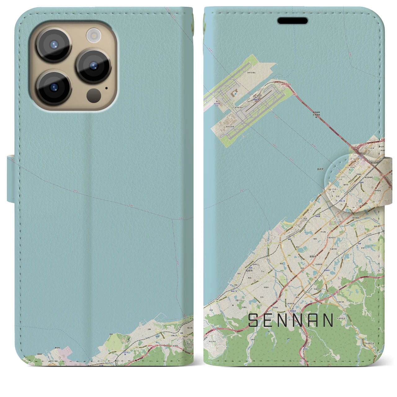 【泉南】地図柄iPhoneケース（手帳両面タイプ・ナチュラル）iPhone 14 Pro Max 用