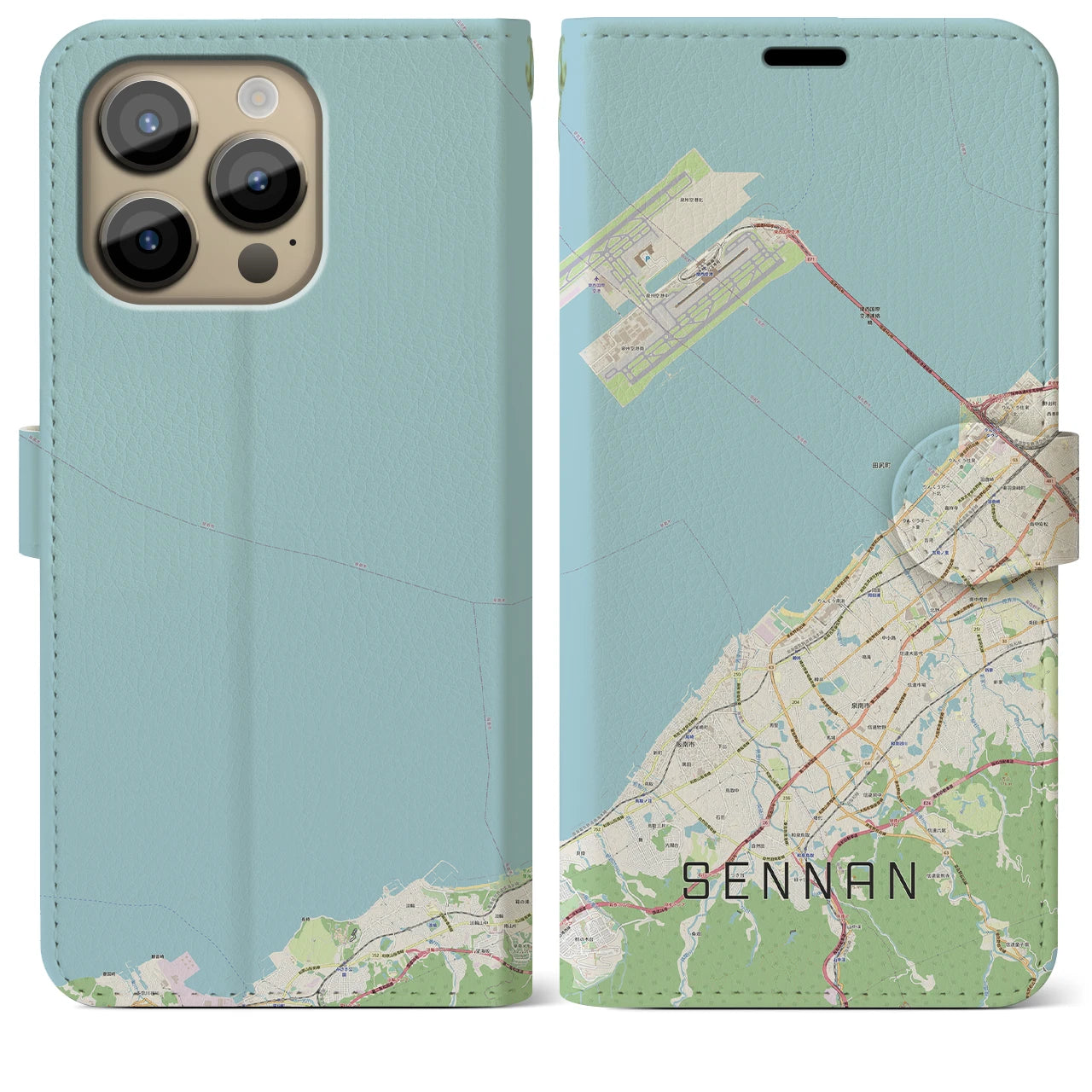 【泉南（大阪府）】地図柄iPhoneケース（手帳タイプ）ナチュラル・iPhone 14 Pro Max 用