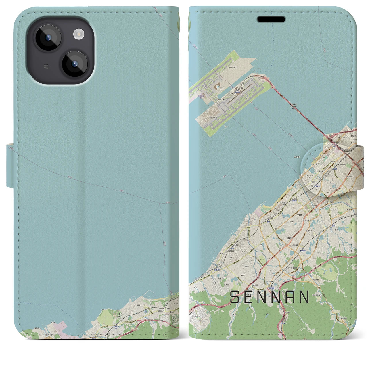 【泉南（大阪府）】地図柄iPhoneケース（手帳タイプ）ナチュラル・iPhone 14 Plus 用