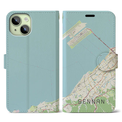 【泉南（大阪府）】地図柄iPhoneケース（手帳タイプ）ナチュラル・iPhone 15 用