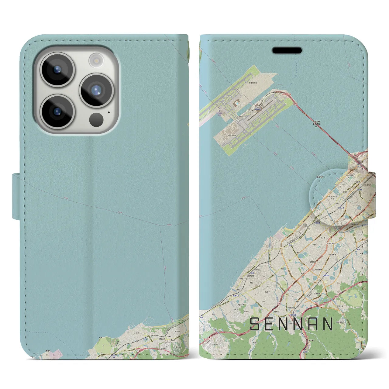 【泉南（大阪府）】地図柄iPhoneケース（手帳タイプ）ナチュラル・iPhone 15 Pro 用