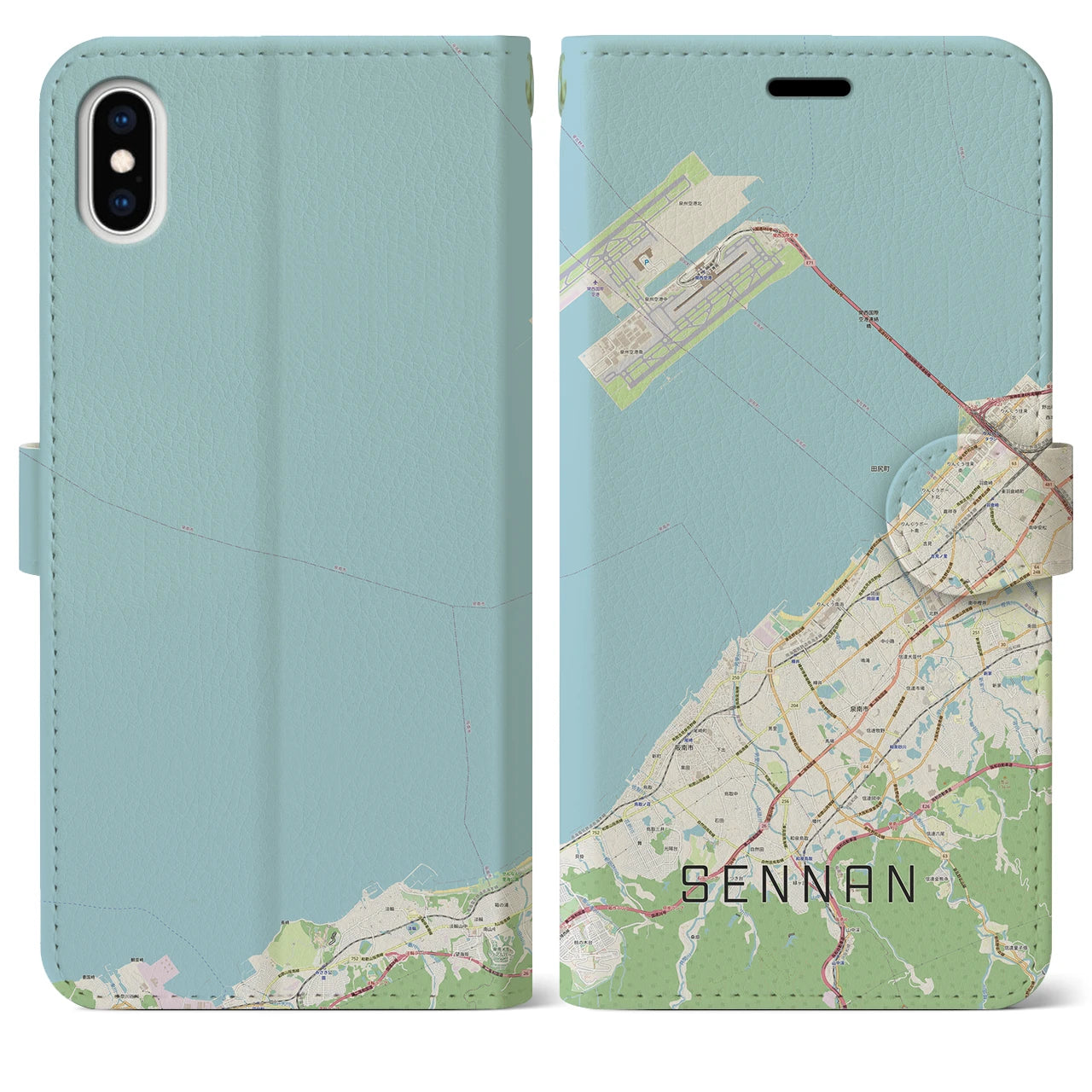 【泉南】地図柄iPhoneケース（手帳両面タイプ・ナチュラル）iPhone XS Max 用