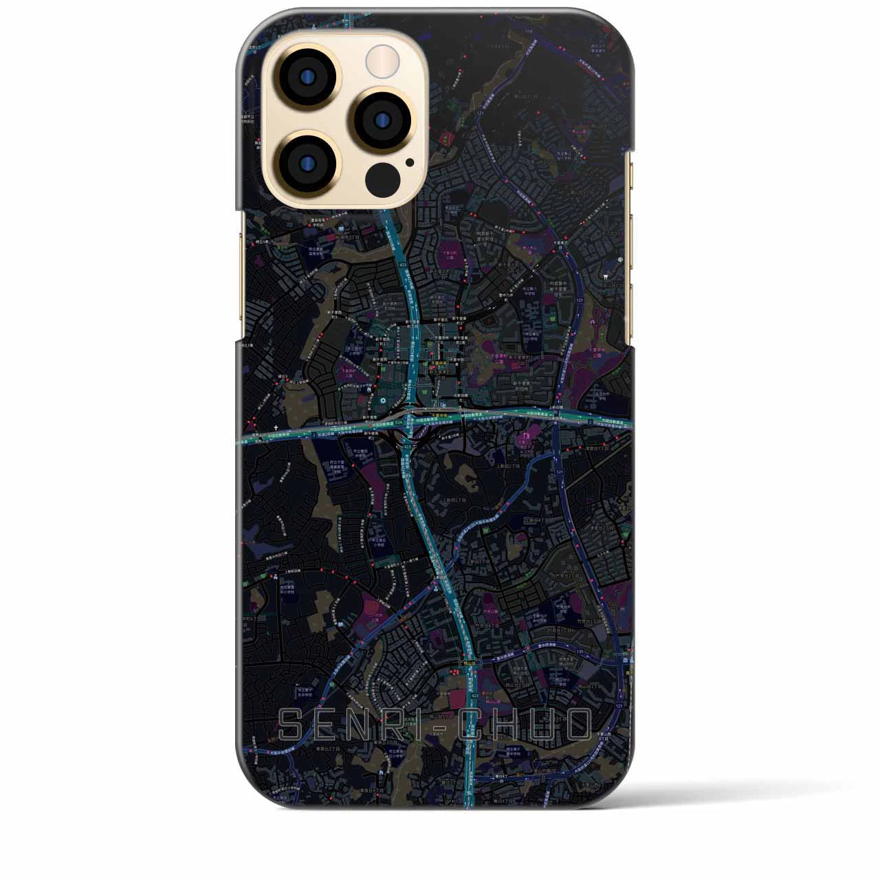 【千里中央】地図柄iPhoneケース（バックカバータイプ・ブラック）iPhone 12 Pro Max 用