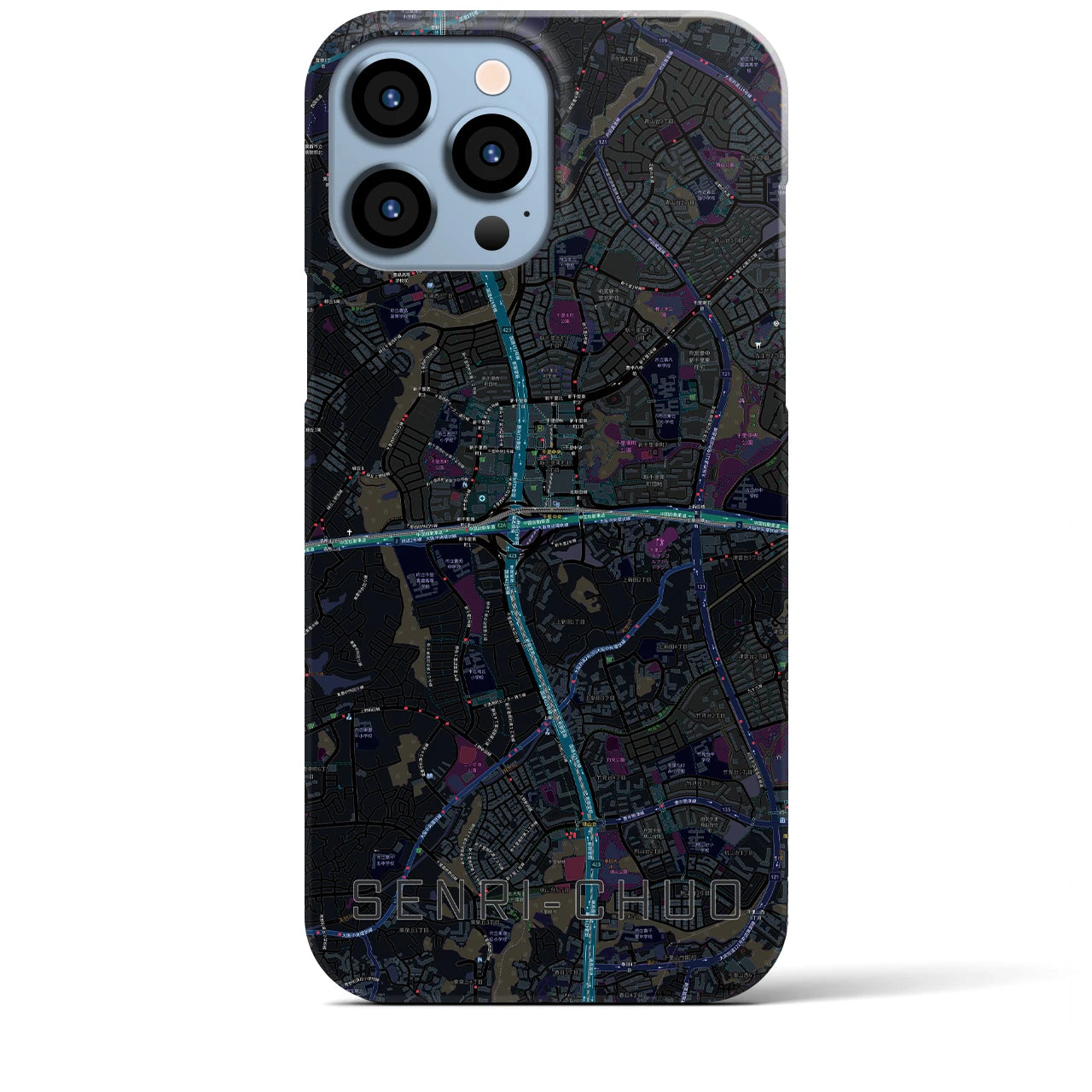 【千里中央】地図柄iPhoneケース（バックカバータイプ・ブラック）iPhone 13 Pro Max 用
