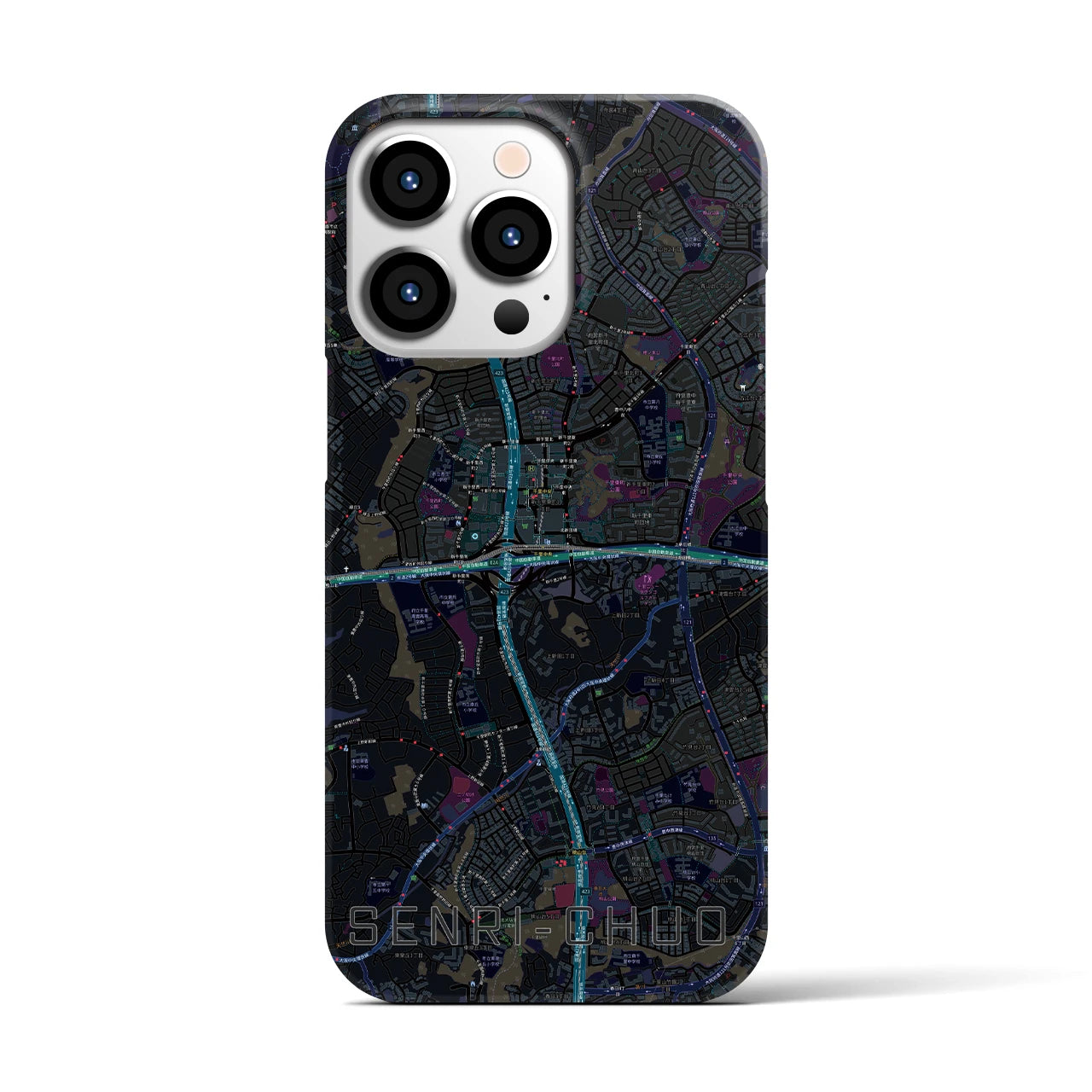 【千里中央】地図柄iPhoneケース（バックカバータイプ・ブラック）iPhone 13 Pro 用
