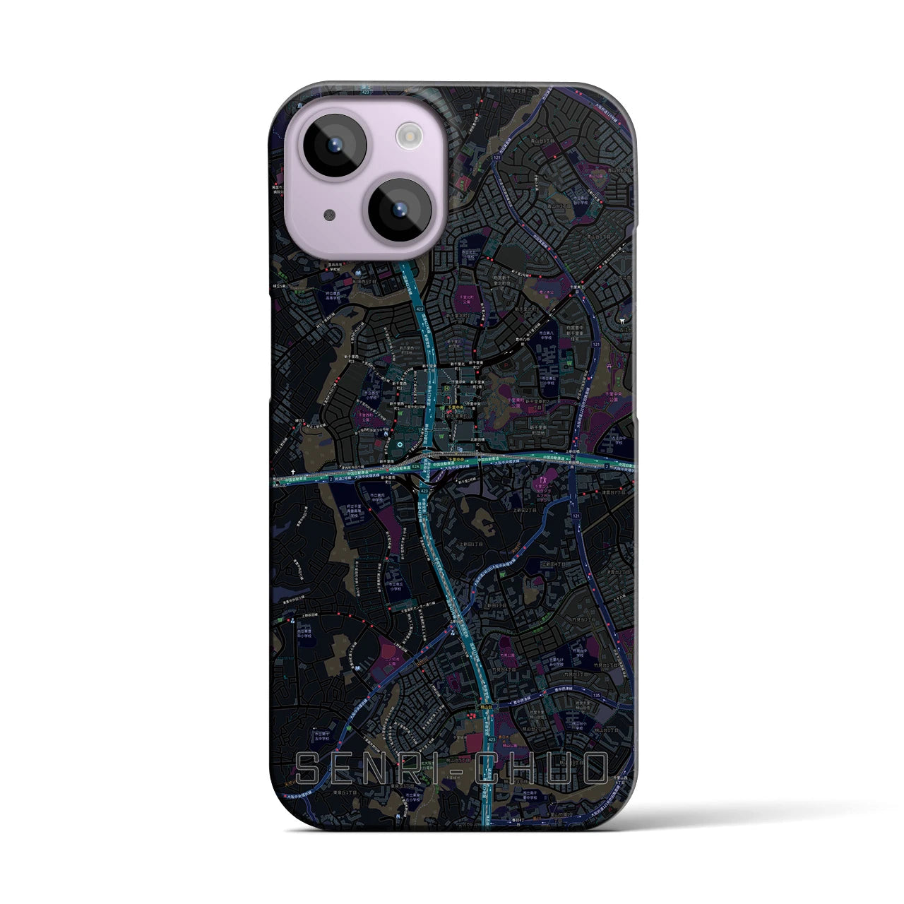 【千里中央】地図柄iPhoneケース（バックカバータイプ・ブラック）iPhone 14 用