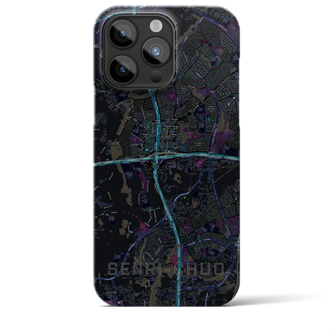 【千里中央】地図柄iPhoneケース（バックカバータイプ・ブラック）iPhone 15 Pro Max 用