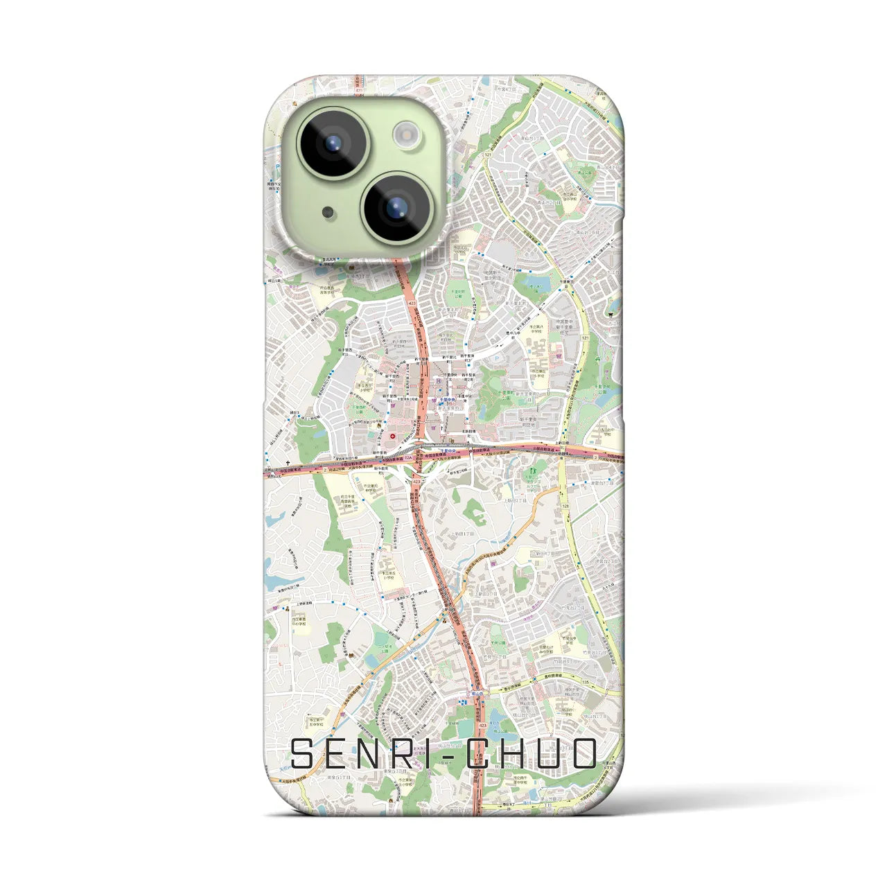 【千里中央】地図柄iPhoneケース（バックカバータイプ・ナチュラル）iPhone 15 用