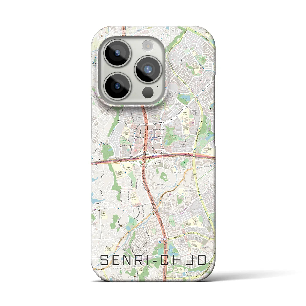 【千里中央】地図柄iPhoneケース（バックカバータイプ・ナチュラル）iPhone 15 Pro 用