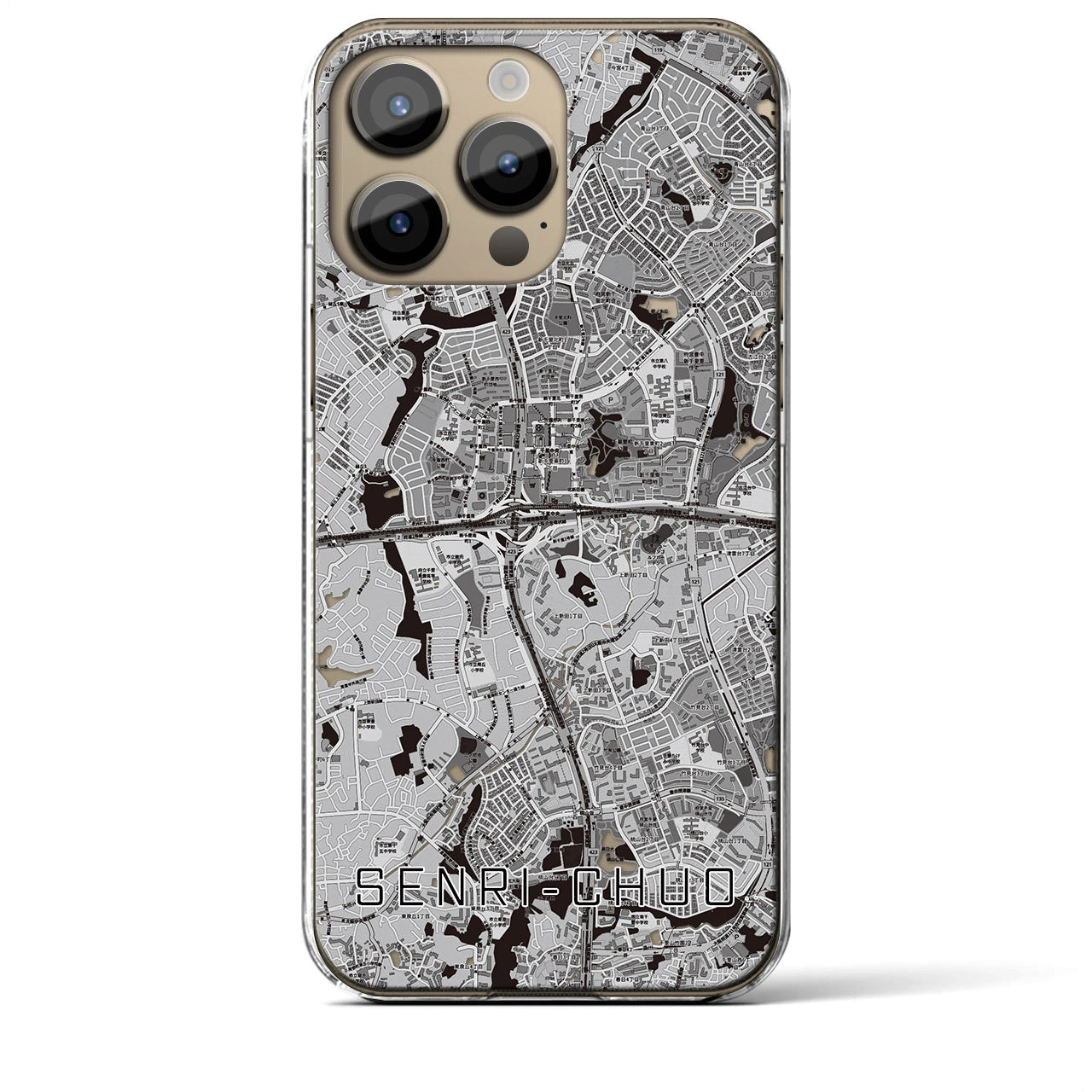 【千里中央】地図柄iPhoneケース（クリアタイプ・モノトーン）iPhone 14 Pro Max 用