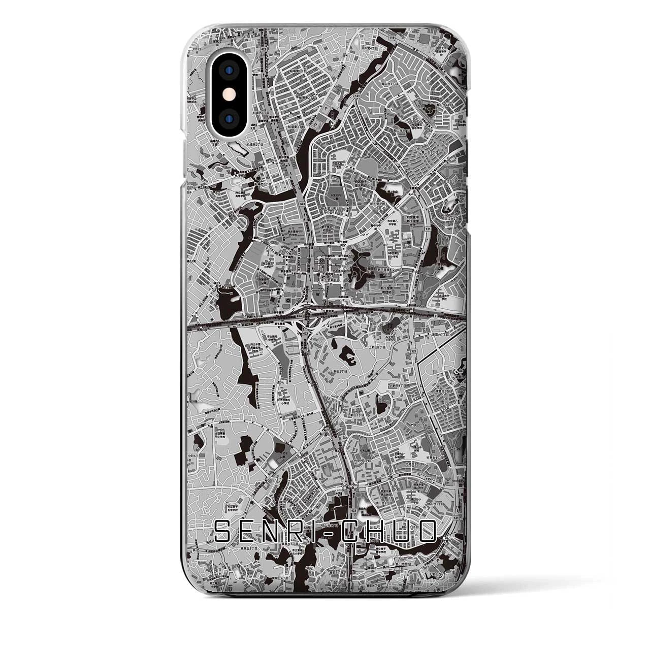 【千里中央】地図柄iPhoneケース（クリアタイプ・モノトーン）iPhone XS Max 用