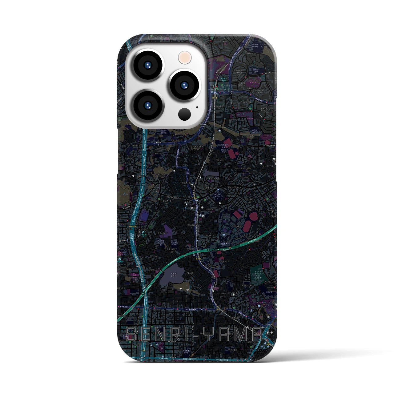 【千里山】地図柄iPhoneケース（バックカバータイプ・ブラック）iPhone 13 Pro 用