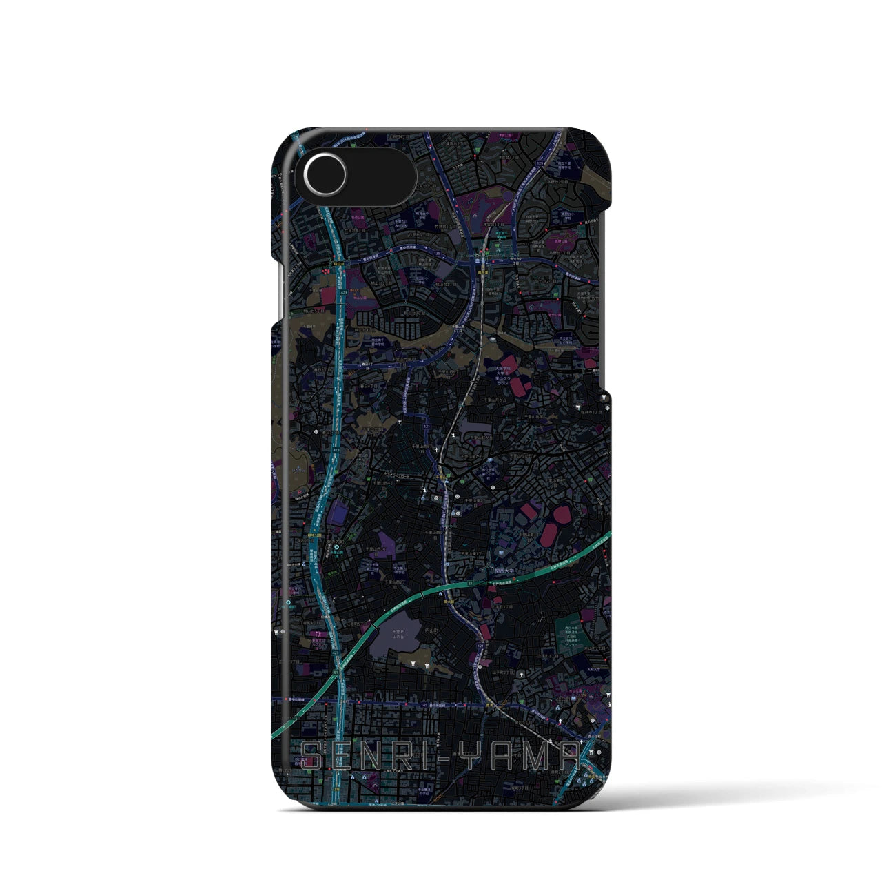 【千里山】地図柄iPhoneケース（バックカバータイプ・ブラック）iPhone SE（第3 / 第2世代） / 8 / 7 / 6s / 6 用
