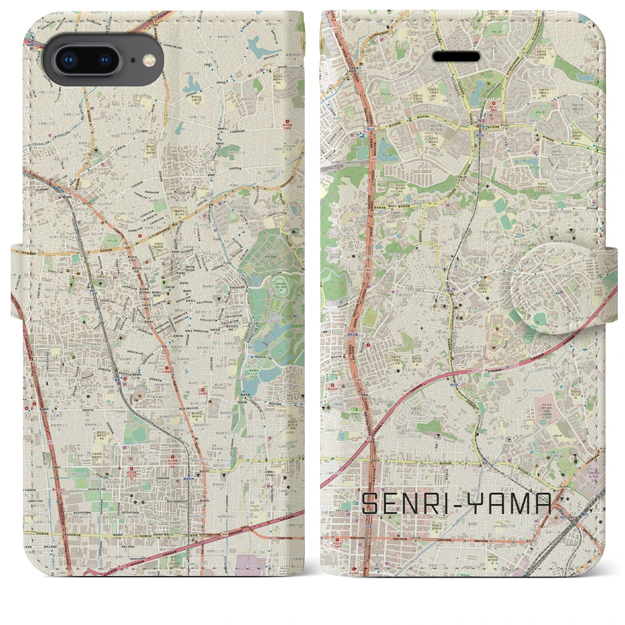 【千里山】地図柄iPhoneケース（手帳両面タイプ・ナチュラル）iPhone 8Plus /7Plus / 6sPlus / 6Plus 用