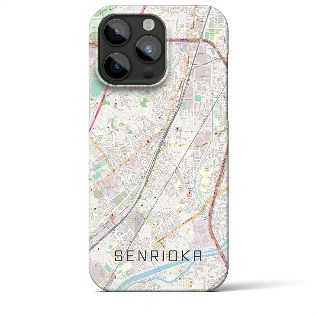 【千里丘】地図柄iPhoneケース（バックカバータイプ・ナチュラル）iPhone 15 Pro Max 用