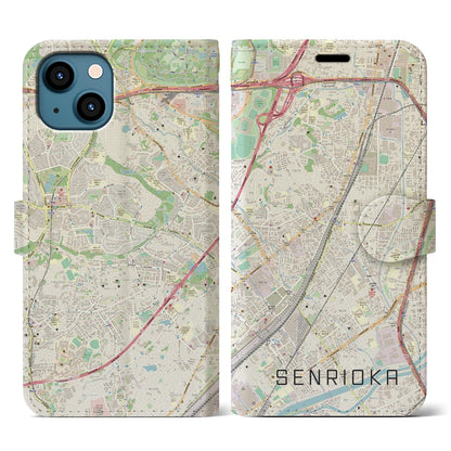 【千里丘（大阪府）】地図柄iPhoneケース（手帳タイプ）ナチュラル・iPhone 13 用