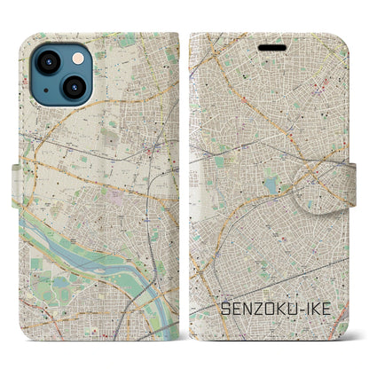 【洗足池（東京都）】地図柄iPhoneケース（手帳タイプ）ナチュラル・iPhone 13 用