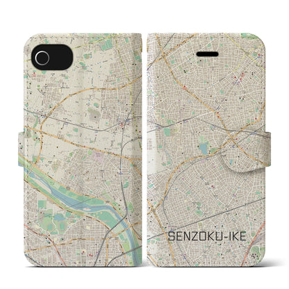【洗足池（東京都）】地図柄iPhoneケース（手帳タイプ）ナチュラル・iPhone SE（第3 / 第2世代） / 8 / 7 / 6s / 6 用