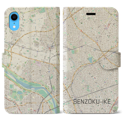 【洗足池（東京都）】地図柄iPhoneケース（手帳タイプ）ナチュラル・iPhone XR 用