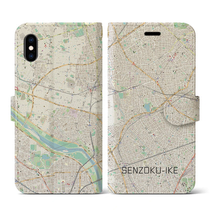 【洗足池（東京都）】地図柄iPhoneケース（手帳タイプ）ナチュラル・iPhone XS / X 用