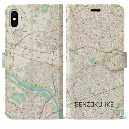 【洗足池（東京都）】地図柄iPhoneケース（手帳タイプ）ナチュラル・iPhone XS Max 用