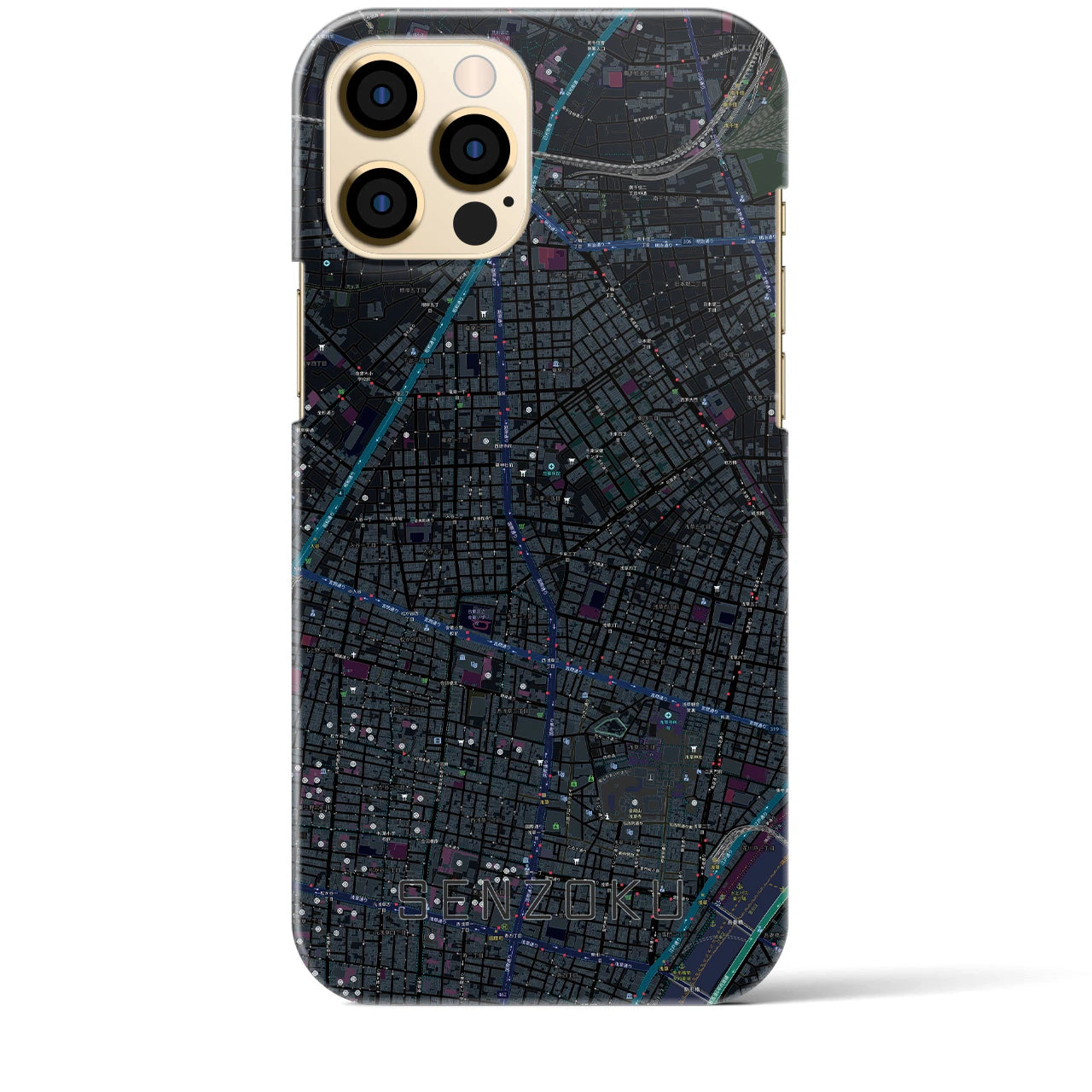 【千束】地図柄iPhoneケース（バックカバータイプ・ブラック）iPhone 12 Pro Max 用