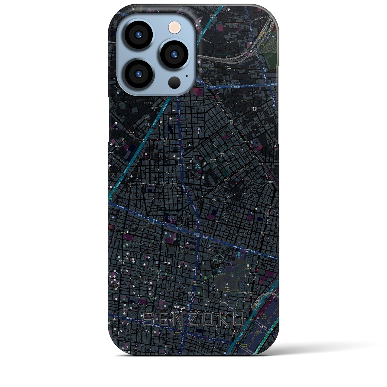 【千束】地図柄iPhoneケース（バックカバータイプ・ブラック）iPhone 13 Pro Max 用