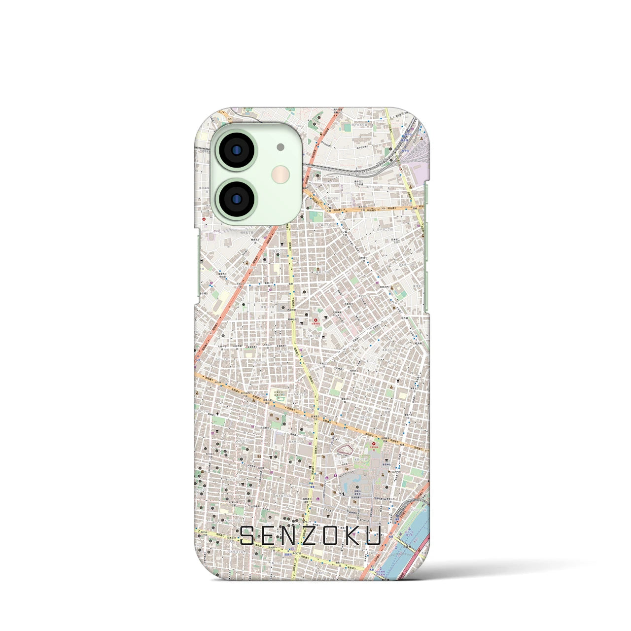 【千束】地図柄iPhoneケース（バックカバータイプ・ナチュラル）iPhone 12 mini 用