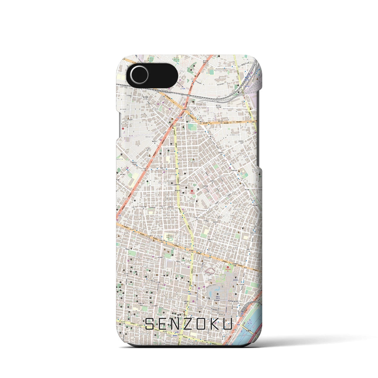 【千束】地図柄iPhoneケース（バックカバータイプ・ナチュラル）iPhone SE（第3 / 第2世代） / 8 / 7 / 6s / 6 用